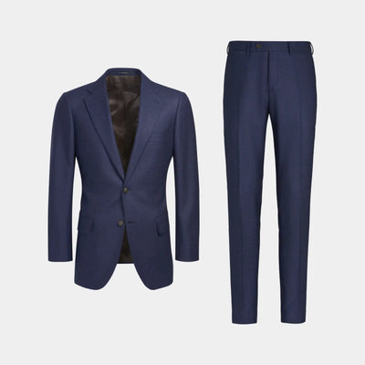 Medium Blue S120 Wool Business Casual Men's Slim Two Single-breasted Suit
