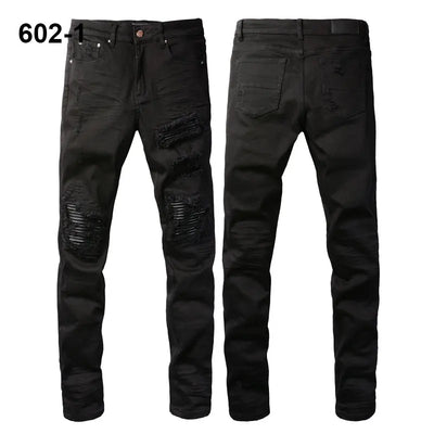 Factory Direct Skate Culture Stretch Denim Hand Distressed Abraded Reveal Intricate Crystal Embellishment Patch Skinny-Fit Jeans