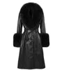 Women's Winter Long Genuine Sheep Leather Coat With Real Fox Fur Big Furry Collar Coats for Women