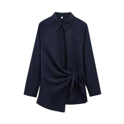 KAR&OT ZA 2025 Women's Spring New Poplin Shirt Single-Breasted Knot Lace-up Button Irregular Slim Fit Top 9479306 Summer