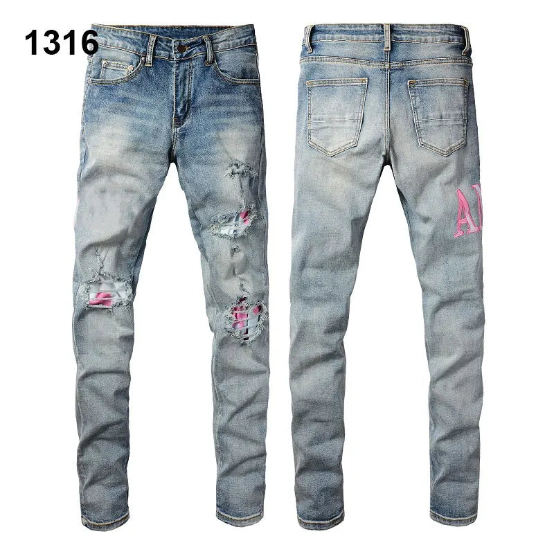 Factory Direct Skate Culture Stretch Denim Hand Distressed Abraded Reveal Intricate Crystal Embellishment Patch Skinny-Fit Jeans