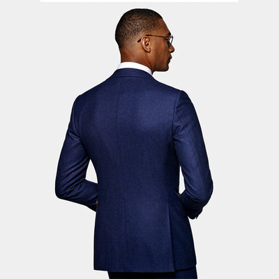Medium Blue S120 Wool Business Casual Men's Slim Two Single-breasted Suit