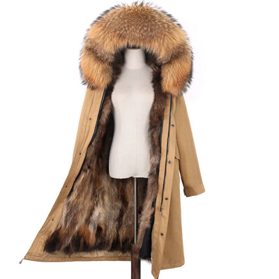 2024 New Winter Jacket Women X-Long Parka Waterproof Big Natural Raccoon Fur Collar Hood Real Fur Coat Thick Warm Real Fox Fur