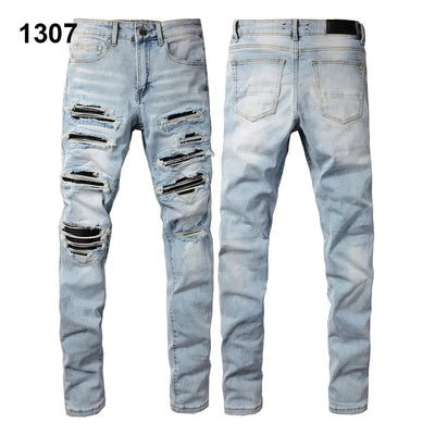 Factory Direct Skate Culture Stretch Denim Hand Distressed Abraded Reveal Intricate Crystal Embellishment Patch Skinny-Fit Jeans