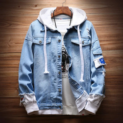 Hot 2020 Fashion Denim jacket male hooded autumn handsome jacket autumn clothing Korean teenagers students loose fake two gowns