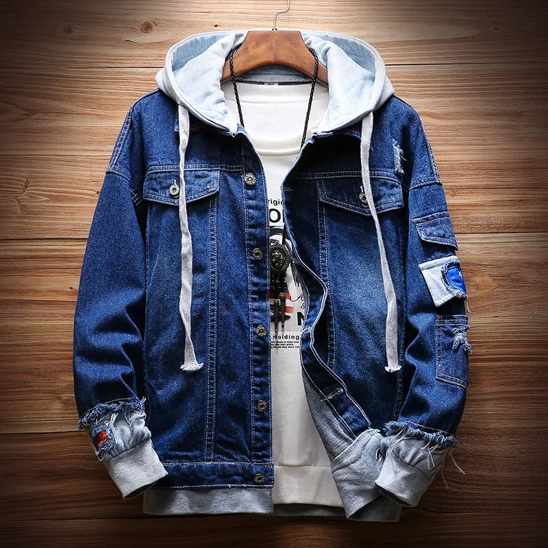 Hot 2020 Fashion Denim jacket male hooded autumn handsome jacket autumn clothing Korean teenagers students loose fake two gowns