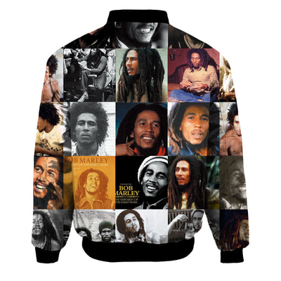 Hip hop Men's Warm bomber jacket Reggae Bob Marley Print 3d Thick winter Long Sleeve pocket outwear Unisex Casual Zip Jacket