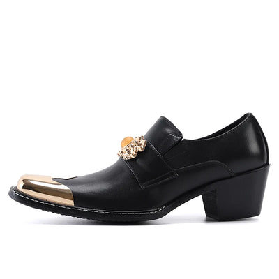 NA461 Luxury Gold Metal Charm Formal Men Leather Shoes Fashion Square Toe Party Dress Shoes Business Office Male Shoes Black