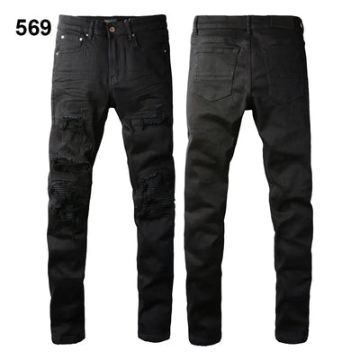 Factory Direct Skate Culture Stretch Denim Hand Distressed Abraded Reveal Intricate Crystal Embellishment Patch Skinny-Fit Jeans
