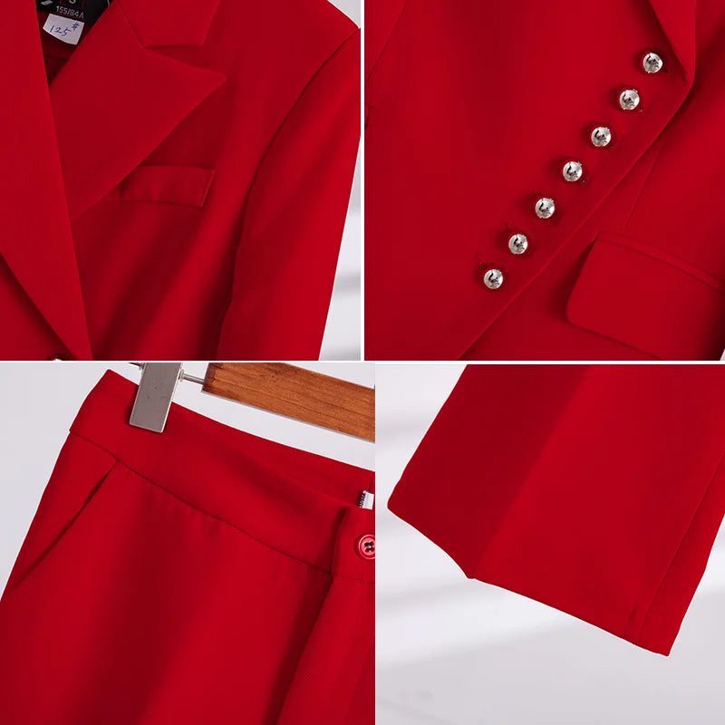 Wholesale High-quality Women Suits Dealers 2 Pieces Single Breasted Sets Fashion Office Lady Elegant Blazer and Flare Trouser