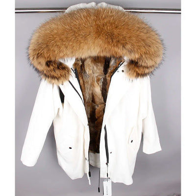 MAOMAOKONG 2022 Winter Parkas With Natural Real Raccoon Fur Collar Women Fur Coat CorduroyWarm Long Jacket Female Clothing