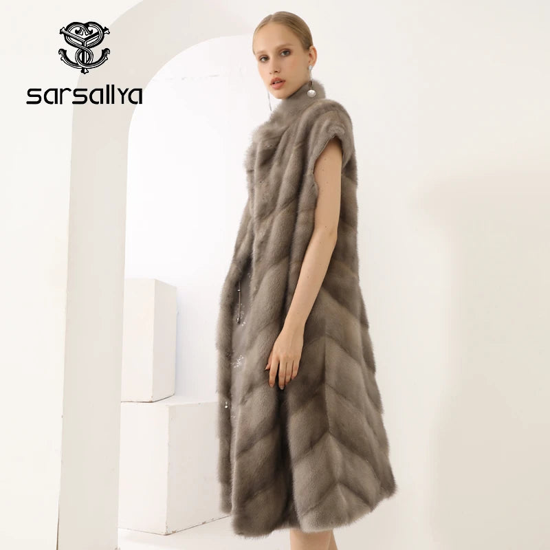Mink Fur Vest Winter Women Long Real Fur Vest Femme Warm Natural Mink Vest Plus Size 2024 New Arrival Clothes Mandarin Collar