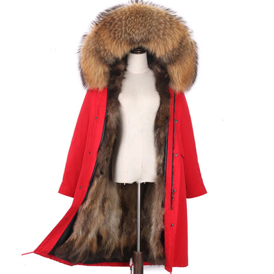 2024 New Winter Jacket Women X-Long Parka Waterproof Big Natural Raccoon Fur Collar Hood Real Fur Coat Thick Warm Real Fox Fur