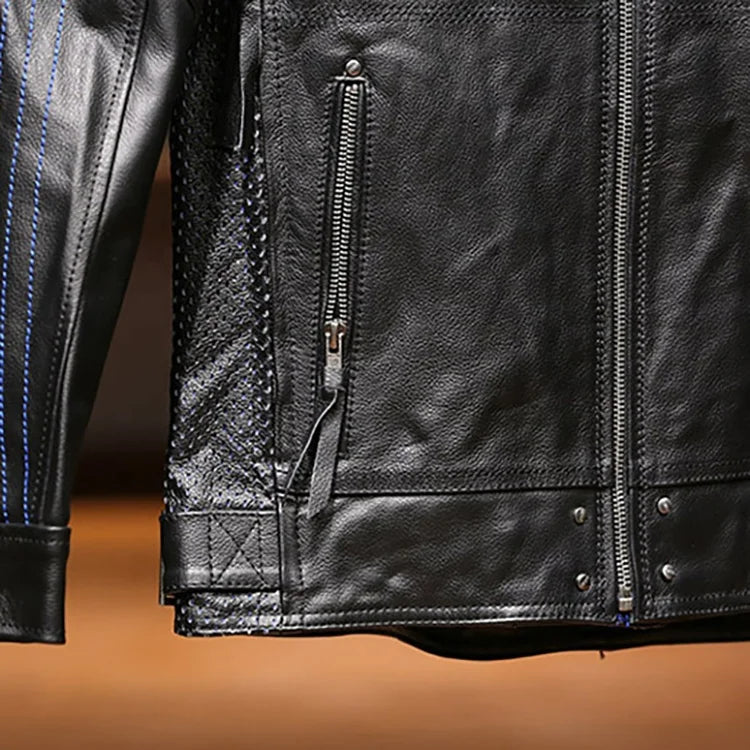 Wholesale Custom Winter Autumn Genuine Leather Men's Eagle Embroidery Motorcycle Coats Plus Size Cowhide Jacket