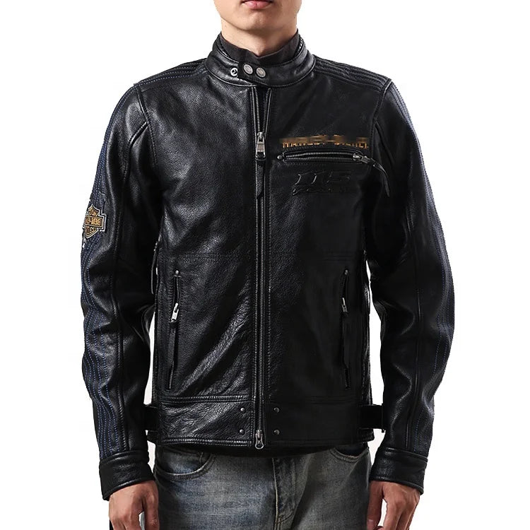 Wholesale Custom Winter Autumn Genuine Leather Men's Eagle Embroidery Motorcycle Coats Plus Size Cowhide Jacket