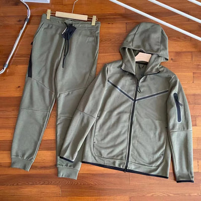 Men's New Spring and Autumn Sports Leisure Clothing Set Hooded Zipper Jacket With Small Leg Pants Loose Fit for Adults