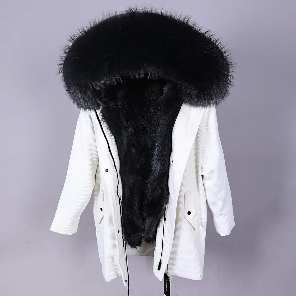 MAOMAOKONG 2022 Winter Parkas With Natural Real Raccoon Fur Collar Women Fur Coat CorduroyWarm Long Jacket Female Clothing