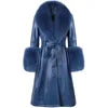 Women's Winter Long Genuine Sheep Leather Coat With Real Fox Fur Big Furry Collar Coats for Women