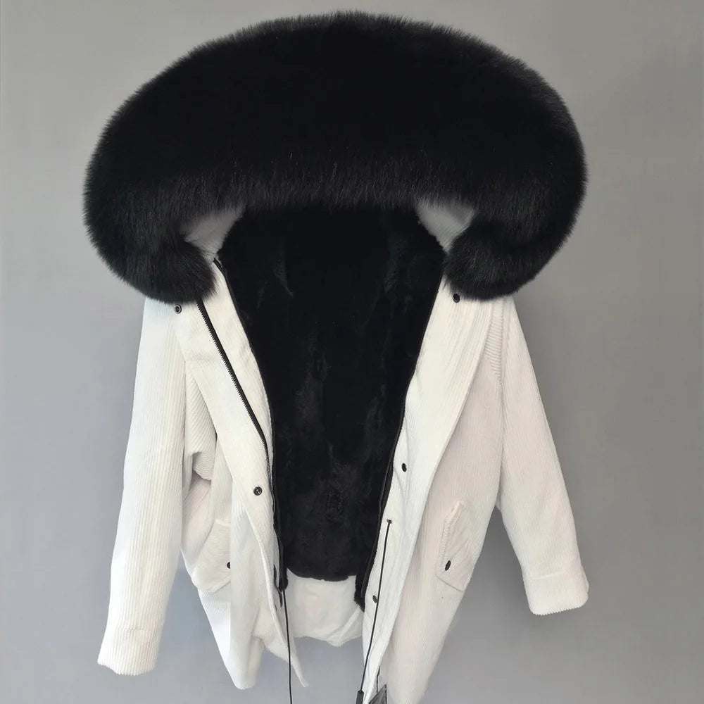 MAOMAOKONG 2022 Winter Parkas With Natural Real Raccoon Fur Collar Women Fur Coat CorduroyWarm Long Jacket Female Clothing