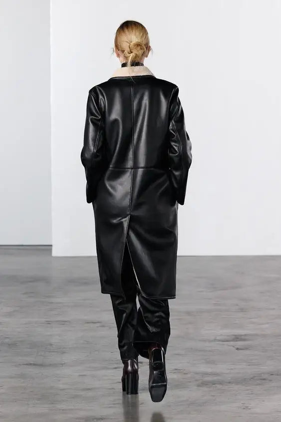 KP&ZA Luxurious Women's Full-Length Leather Coat with Breathable Elegant Winter Casual Wear Ultimate Warmth