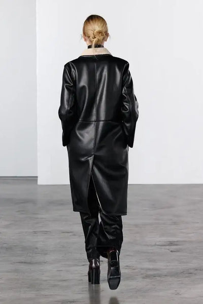 KP&ZA Luxurious Women's Full-Length Leather Coat with Breathable Elegant Winter Casual Wear Ultimate Warmth