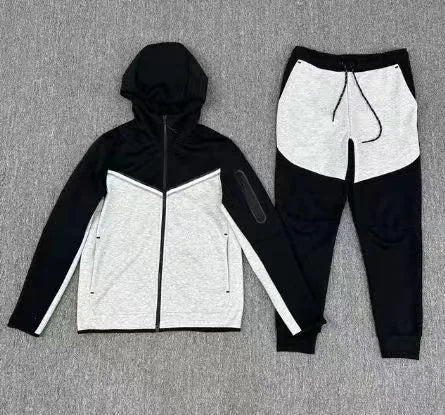 Men's New Spring and Autumn Sports Leisure Clothing Set Hooded Zipper Jacket With Small Leg Pants Loose Fit for Adults