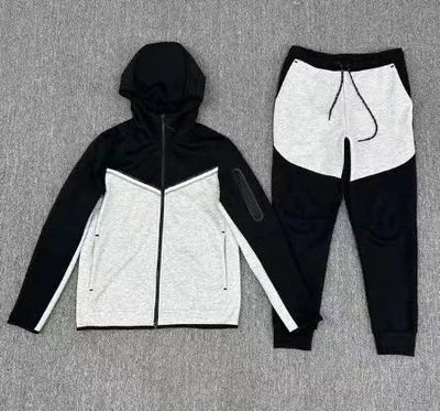 Men's New Spring and Autumn Sports Leisure Clothing Set Hooded Zipper Jacket With Small Leg Pants Loose Fit for Adults