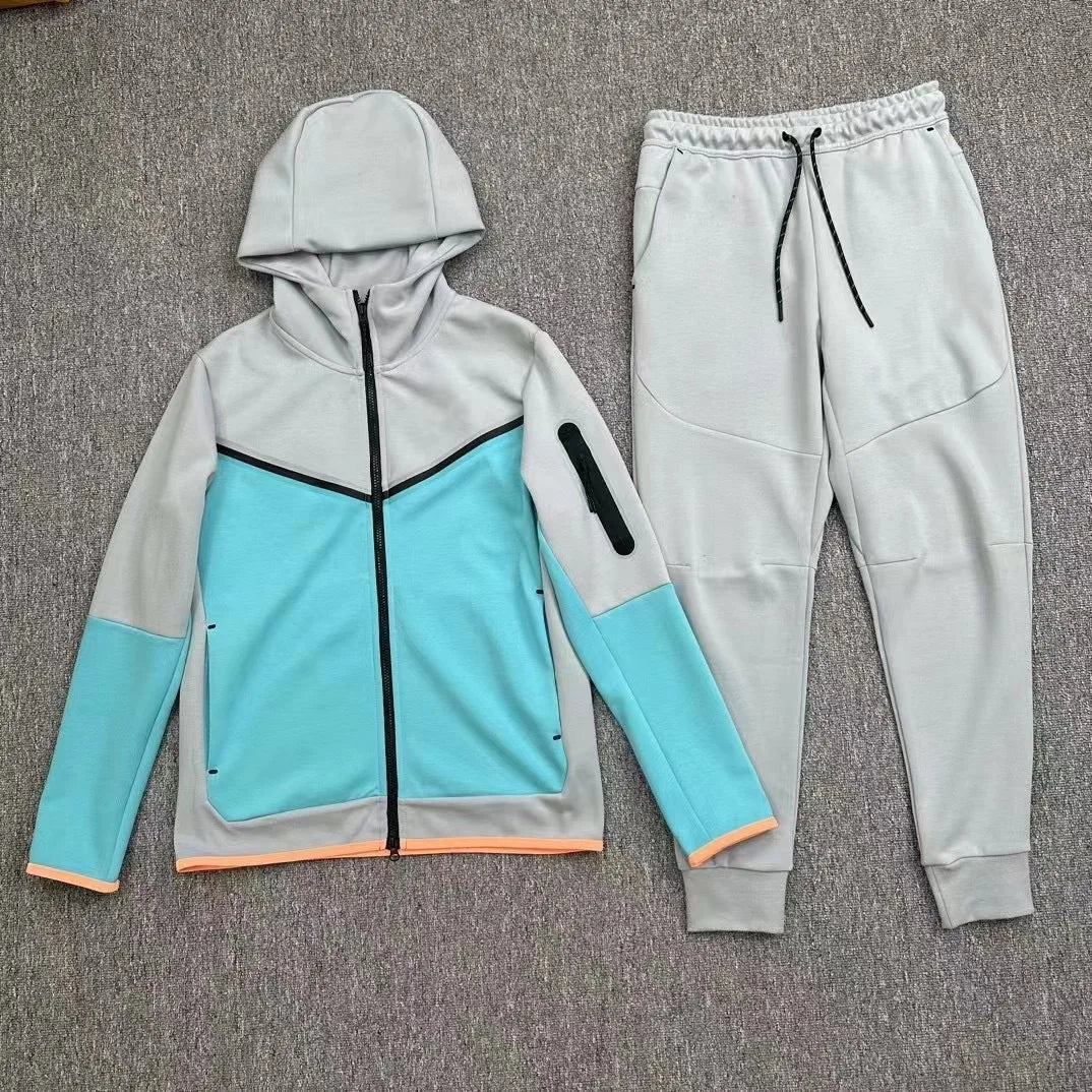 Men's New Spring and Autumn Sports Leisure Clothing Set Hooded Zipper Jacket With Small Leg Pants Loose Fit for Adults