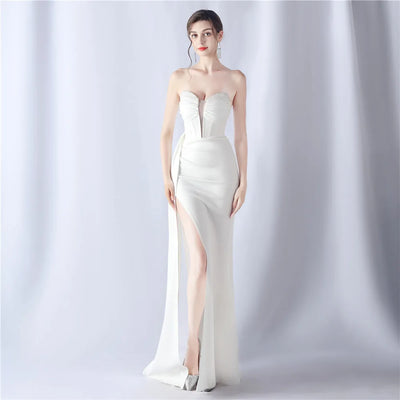 31525# Shaped Fishbone Cinched Waist Beads New High-end Evening Dress