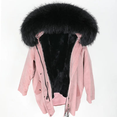 MAOMAOKONG 2022 Winter Parkas With Natural Real Raccoon Fur Collar Women Fur Coat CorduroyWarm Long Jacket Female Clothing