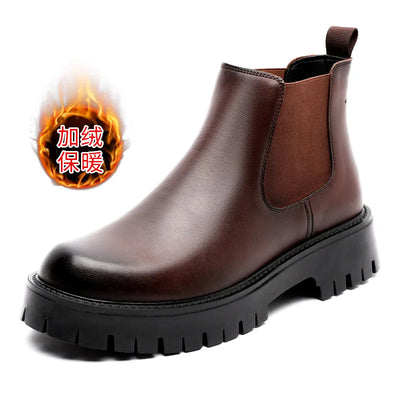 Cowhide Real Leather Chelsea Boots Comfortable Thick Sole Classic Durable Wedding Formal Men Fashion Leather Boots
