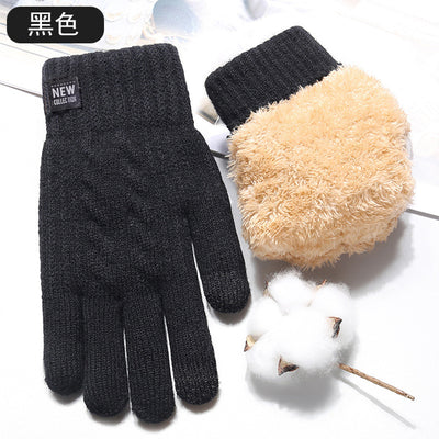 Knitted gloves winter men's double-layer fleece-lined thick warm express take-out riding gloves cold-proof touch screen cross-border