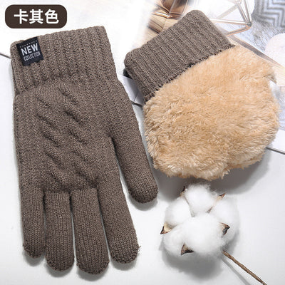 Knitted gloves winter men's double-layer fleece-lined thick warm express take-out riding gloves cold-proof touch screen cross-border