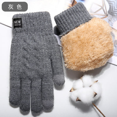 Knitted gloves winter men's double-layer fleece-lined thick warm express take-out riding gloves cold-proof touch screen cross-border