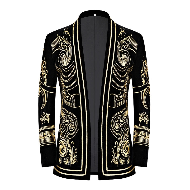 2025 European and American Heavy Full Embroidery Buttonless Blazer Men, Photography Studio Party Wedding Suit  Jackets for Men