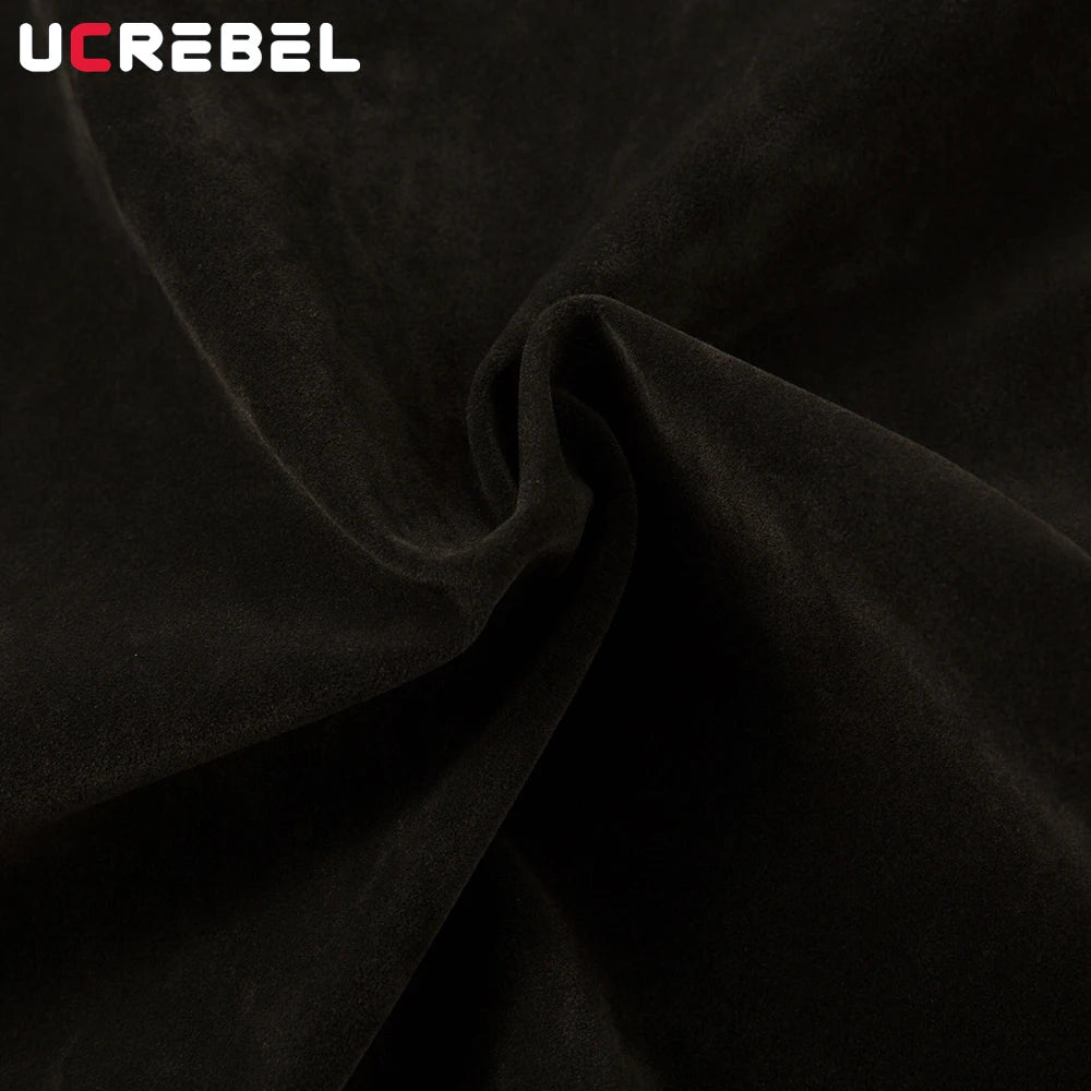 Retro Spliced Suede Jacket Mens Button Decoration Autumn Winter Retro Lapel Long Sleeve Loose Outerwear Man