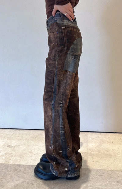 2025 autumn and winter new high-quality elegant women's clothing French retro printed high waisted wide leg denim pants