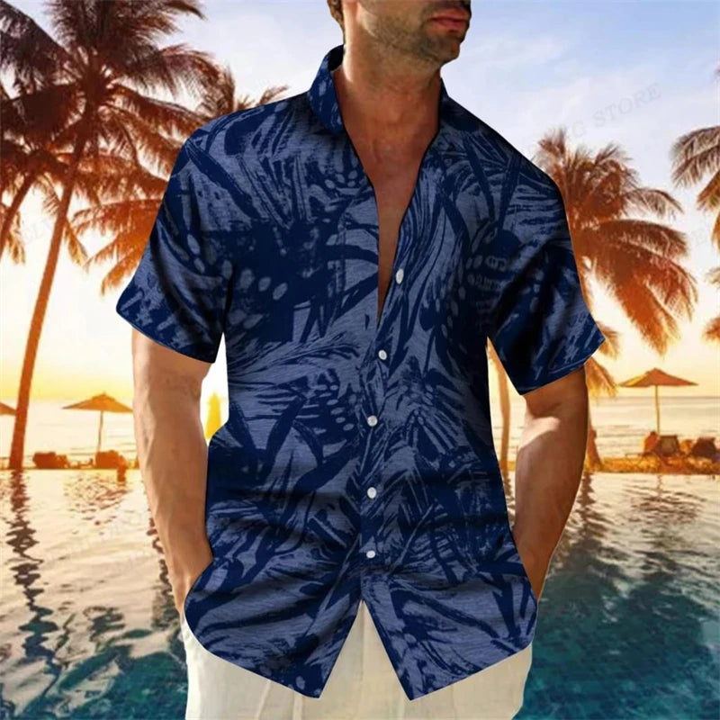 Summer Fashion Men's Hawaiian Shirts Coconut Tree Lapel Camisas Short Sleeve Shirt Floral Blouse Turn Over Collar Clothes Male