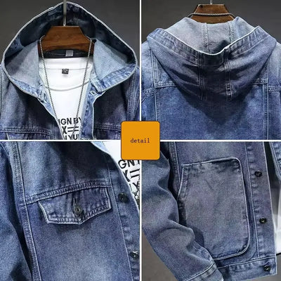 New men's hooded denim jacket Spring and Autumn New Style Trendy street casual regular men's denim tops