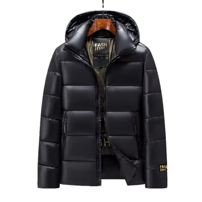 Mens Winter Puffer Jacket Black Warm Thickened Hooded Down Coat For Man Thermal Outdoor Parka With Detachable Hood