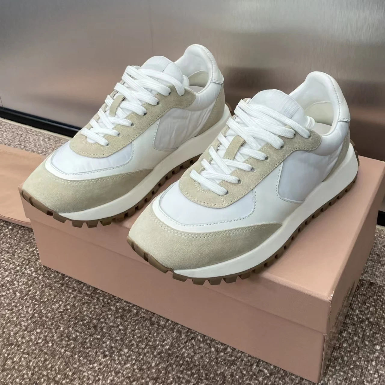 2025 New Arrival Spring Real Leather Round-Toe Thick Sole Lace-Up Casual Shoes Sewing Tennis Shoes Sneakers Shoes Bota Feminina