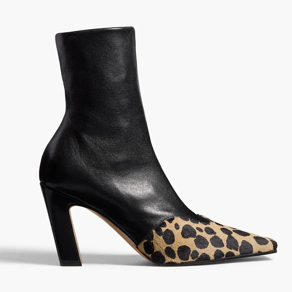 Leather Patchwork Sewing Ankle Boots Sexy Square Toe Zipper Thin Heel Accept Customized New Arrivals Fashion Women Boots