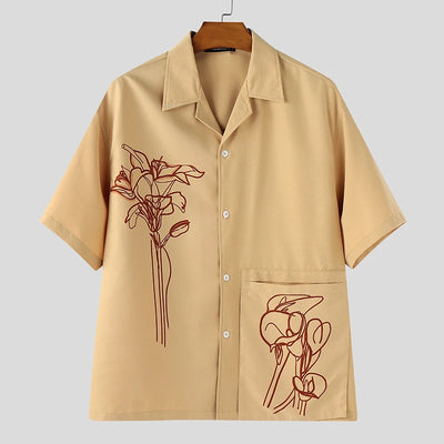 INCERUN Men Shirt Summer Printing Vacation Oversize Lapel Short Sleeve Men Clothing Streetwear 2025 Fashion Casual Tops Men