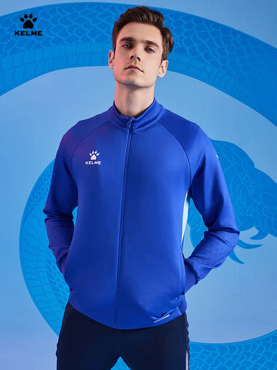 Kelme Men's Football Training Jacket Outdoor Windproof Stand Collar Knitted Jacket Running Sports Training Jacket