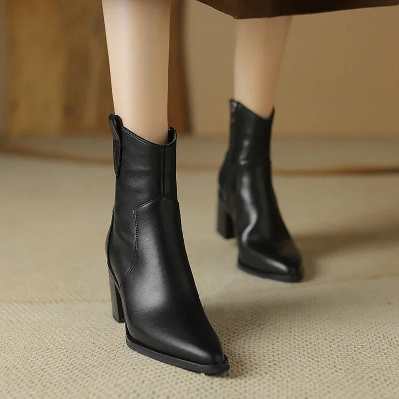 2024 Autumn Women Boots Women Shoes Pointed Toe Chunky Heel Boots Casual Winter Boots Short Modern Boots Chelsea High Heels