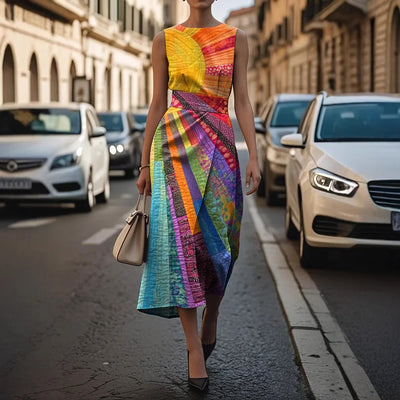 Elegant Floral Sleeveless Dress for Women Elegant Timeless Fashion Long Ankle Length Polyester Fiber Independent Station