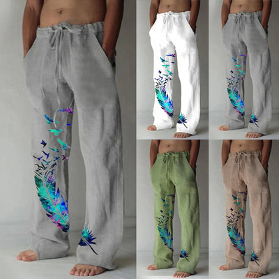 Men's Casual Print Dstring Trousers Comfortable Elastic Waist Long Pants Youth Faion Spor Straight Leg All Season