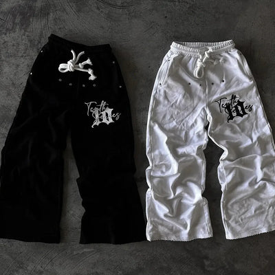 Street Sweatpants Y2K Harajuku Gothic Hip Hop Letter Embroidery Baggy Casual Pants Mens Womens New Elastic Waist Jogging Pants