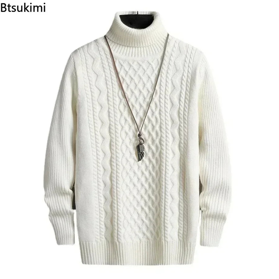 2025 Men's Winter Warm Turtleneck Sweaters Knitted Thick Pullover Casual Sweaters High Neck Knited Solid Color Jumpers for Men