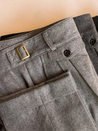 2024 Autumn Winter Men's New Loose Wool Cashmere Straight Pants Men High Waist Suit Trousers Male Solid Color Casual Pants F357